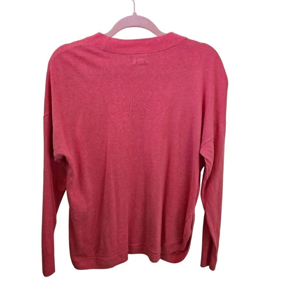 J.Crew Coral Pink Curved Hem Linen Blend Cement Sweater Size M